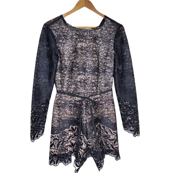Alexis Pants - ALEXIS 'Izu' Romper Black Long Sleeve Sequence Lace Romper Size Medium NWT